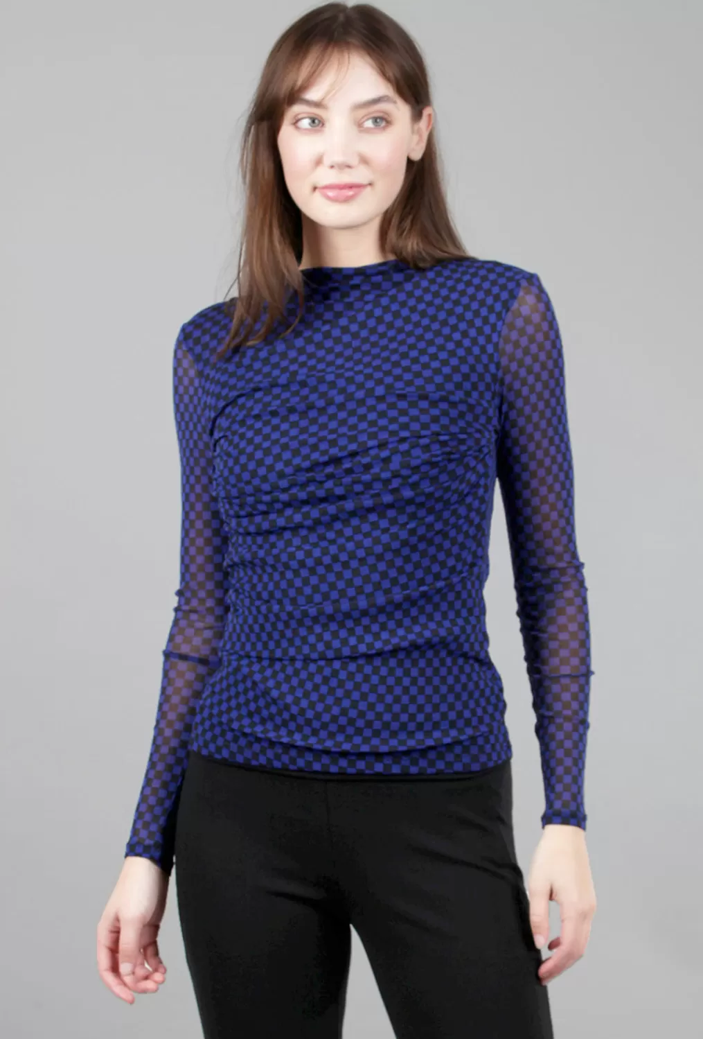 Cheap Evie Lou Mesh Twist Checker Top, Cobalt/Black