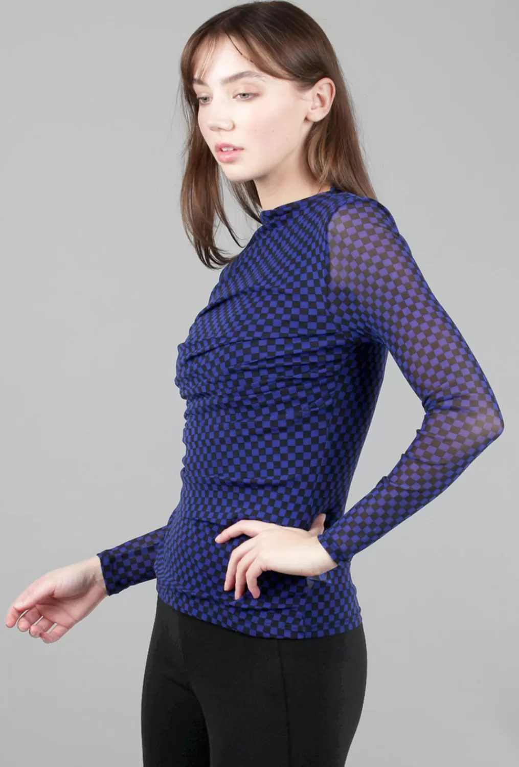 Cheap Evie Lou Mesh Twist Checker Top, Cobalt/Black