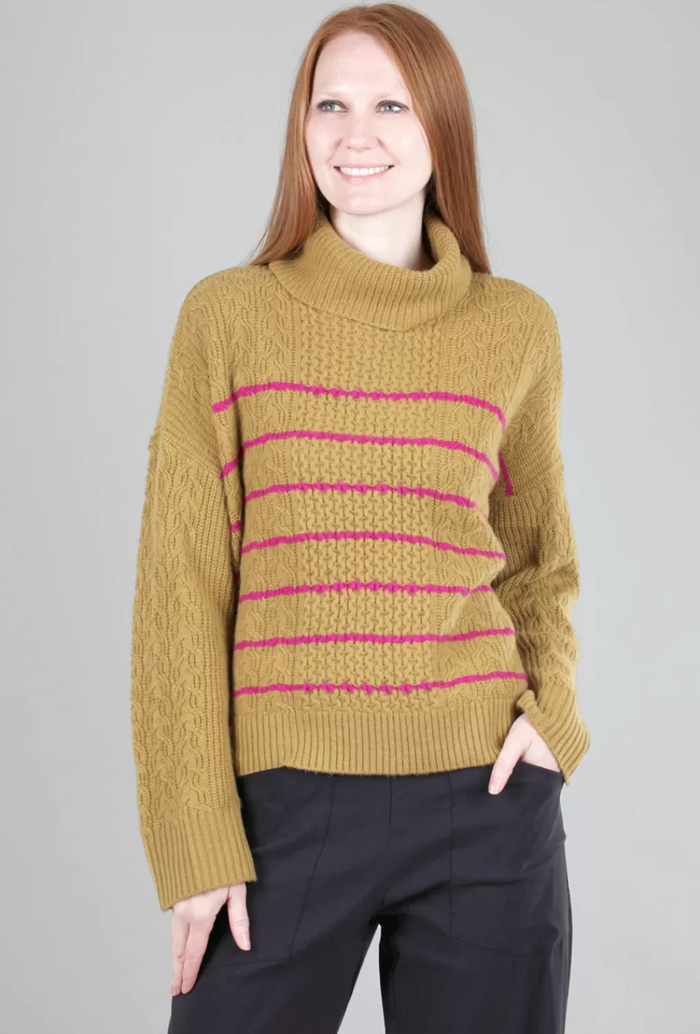 Cheap Evie Lou Mixed Stitch Tneck Sweater, Dijon Stripe