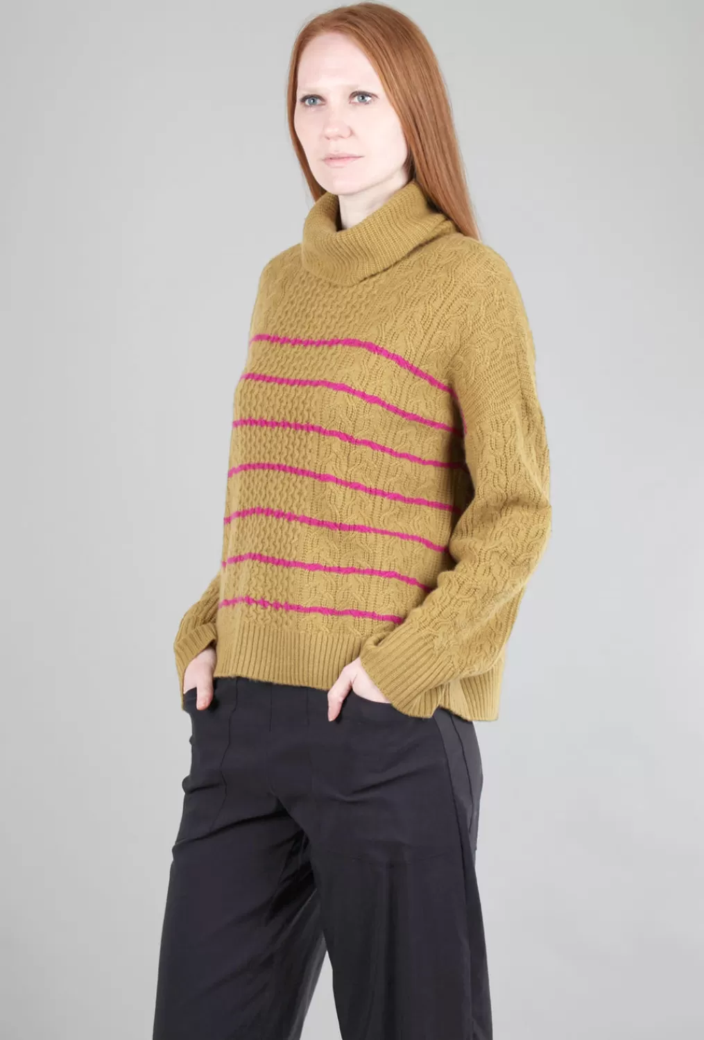 Cheap Evie Lou Mixed Stitch Tneck Sweater, Dijon Stripe