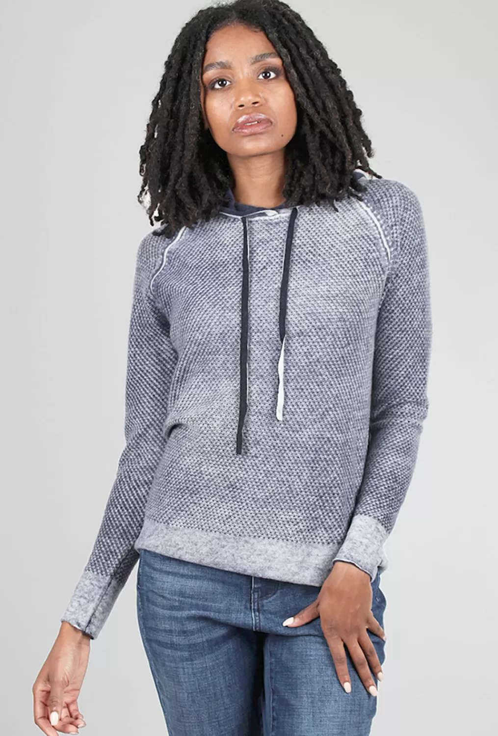 Hot Evie Lou Ombre Cashmere Mesh Hoodie, Denim