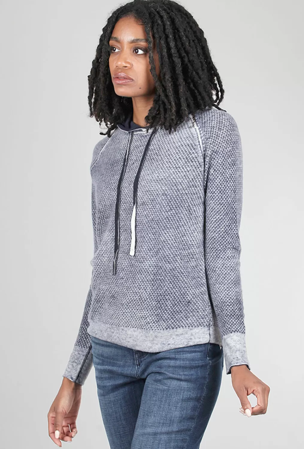 Hot Evie Lou Ombre Cashmere Mesh Hoodie, Denim