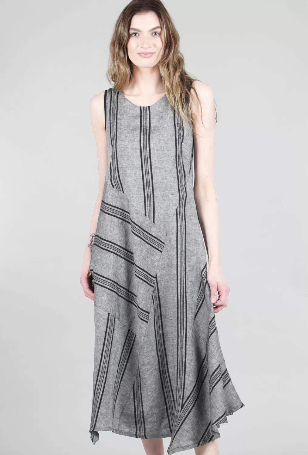 Discount Evie Lou Opposing Stripes Linen Dress, Gray/Black