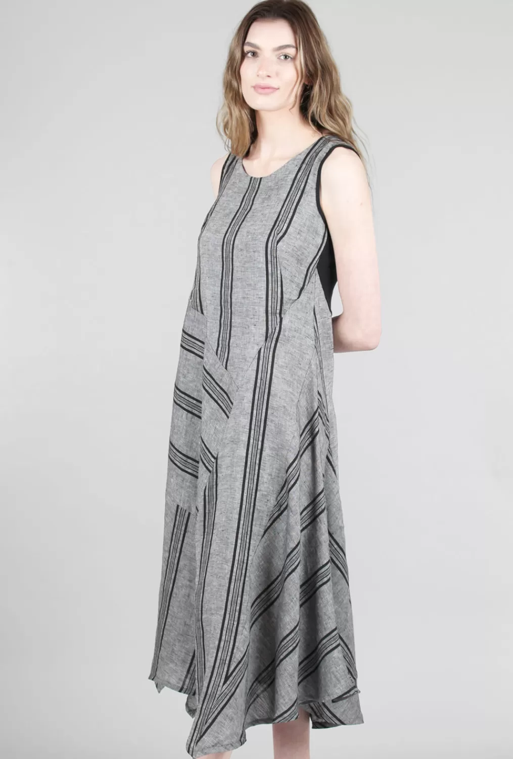 Discount Evie Lou Opposing Stripes Linen Dress, Gray/Black