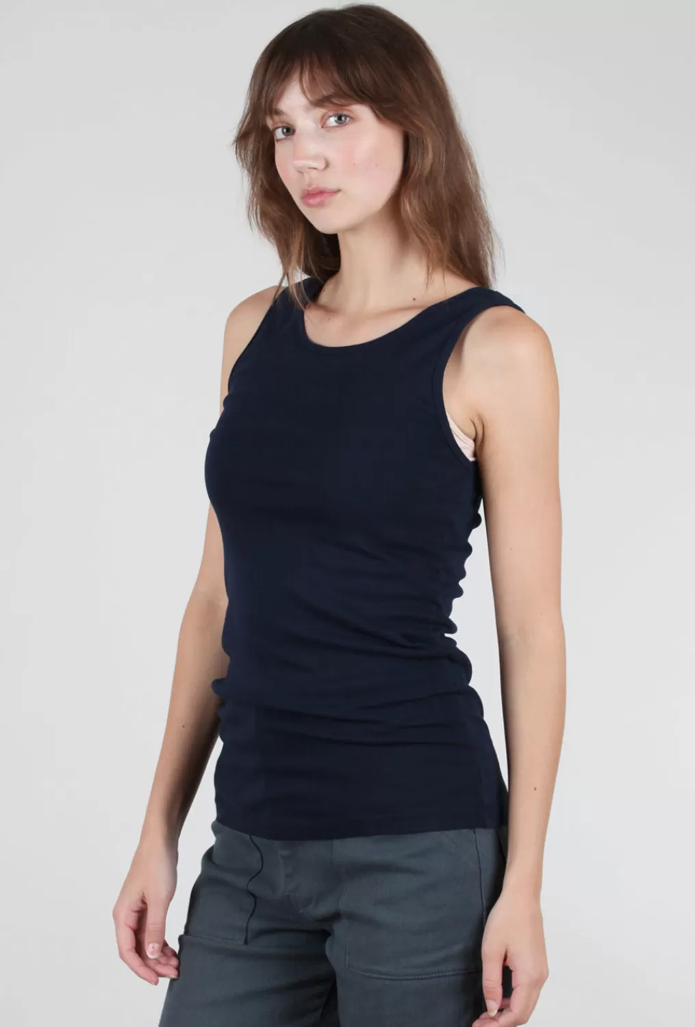 Fashion Evie Lou Organic Long Tank, Midnight Navy