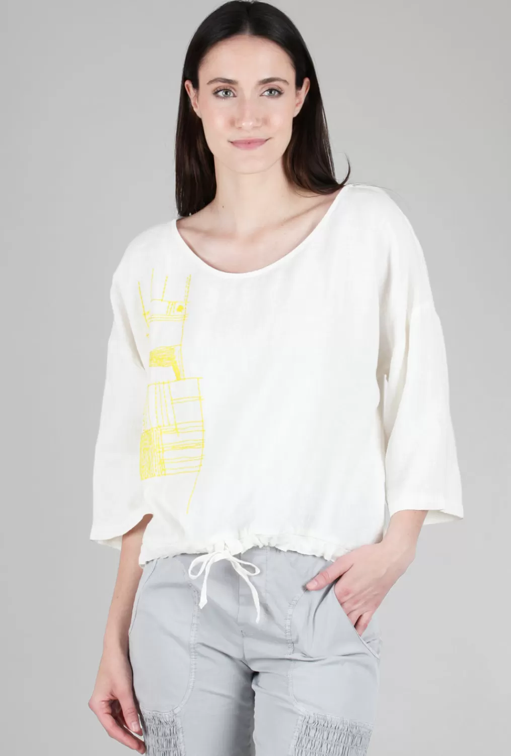 Cheap Evie Lou Pick-A-Stitch Linen Top, Ecru/Yellow