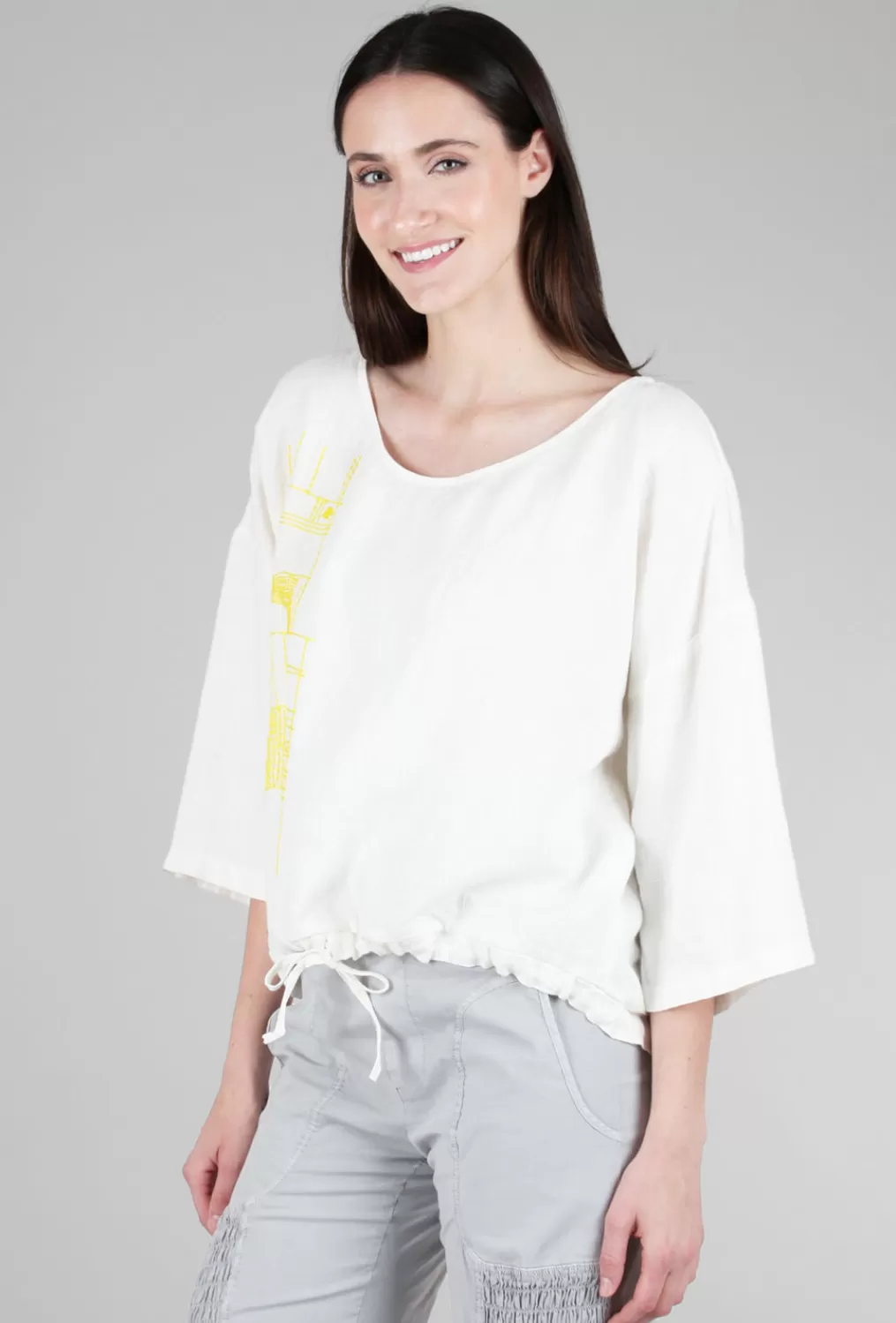 Cheap Evie Lou Pick-A-Stitch Linen Top, Ecru/Yellow