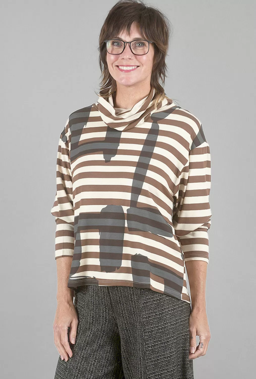 Outlet Evie Lou Pima Stamp Stripe Tneck, Coffee