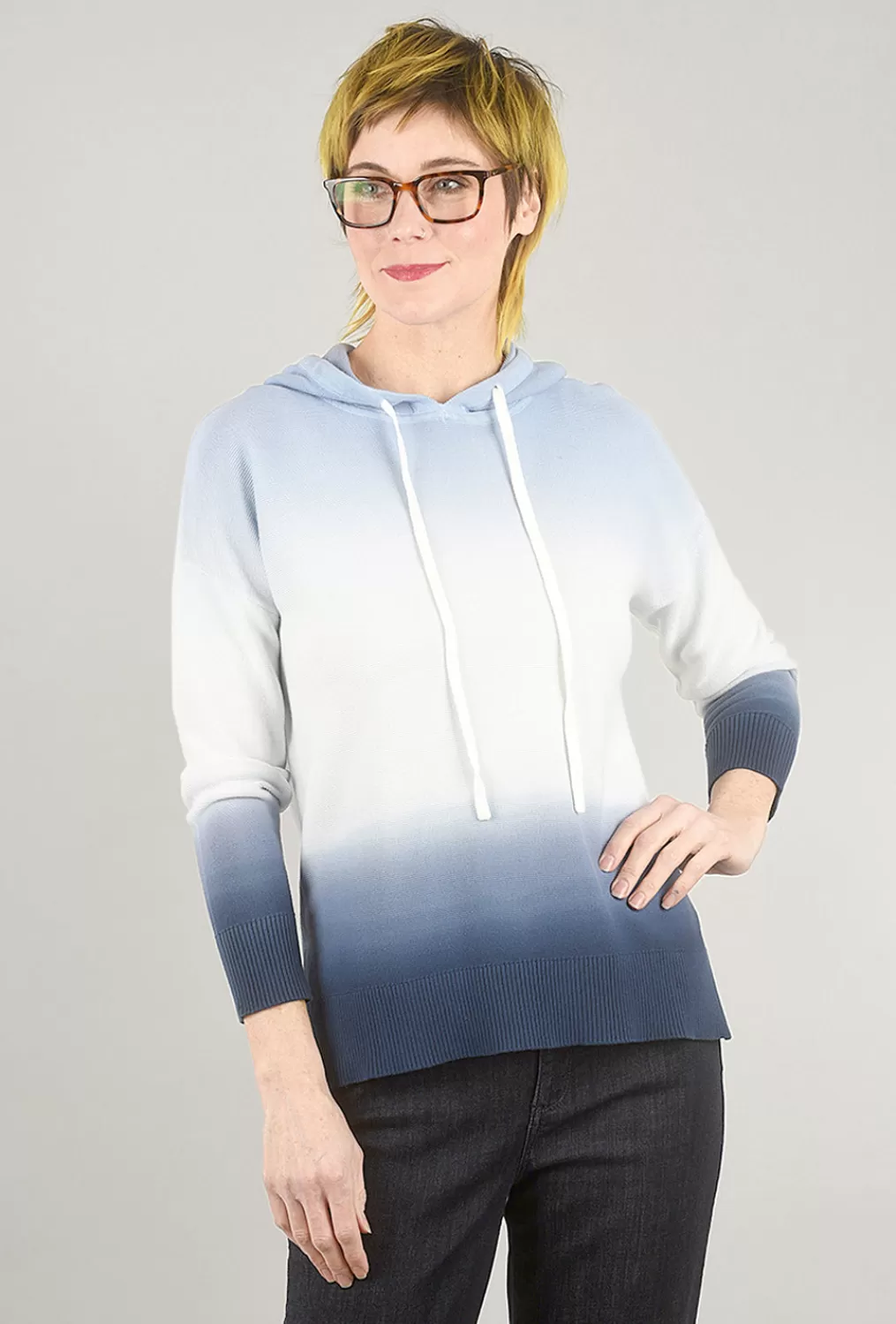 Fashion Evie Lou Pique Knit Ombre Hoodie, Blues