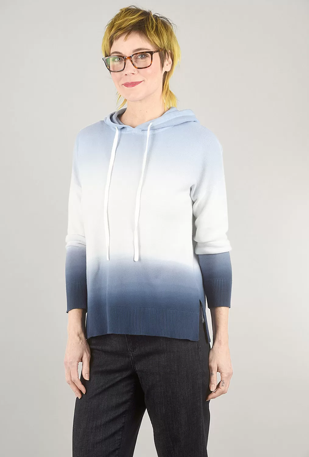 Fashion Evie Lou Pique Knit Ombre Hoodie, Blues