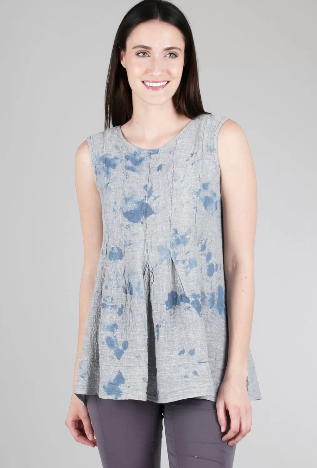 Hot Evie Lou Pleat Details Linen Tank, Gray/Blue