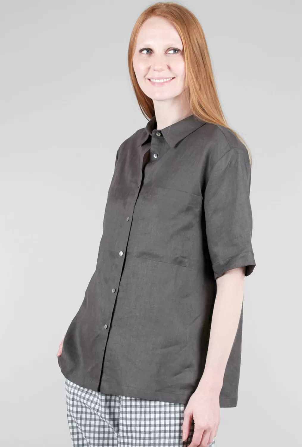 Outlet Evie Lou Prim Linen Shirt, Coal