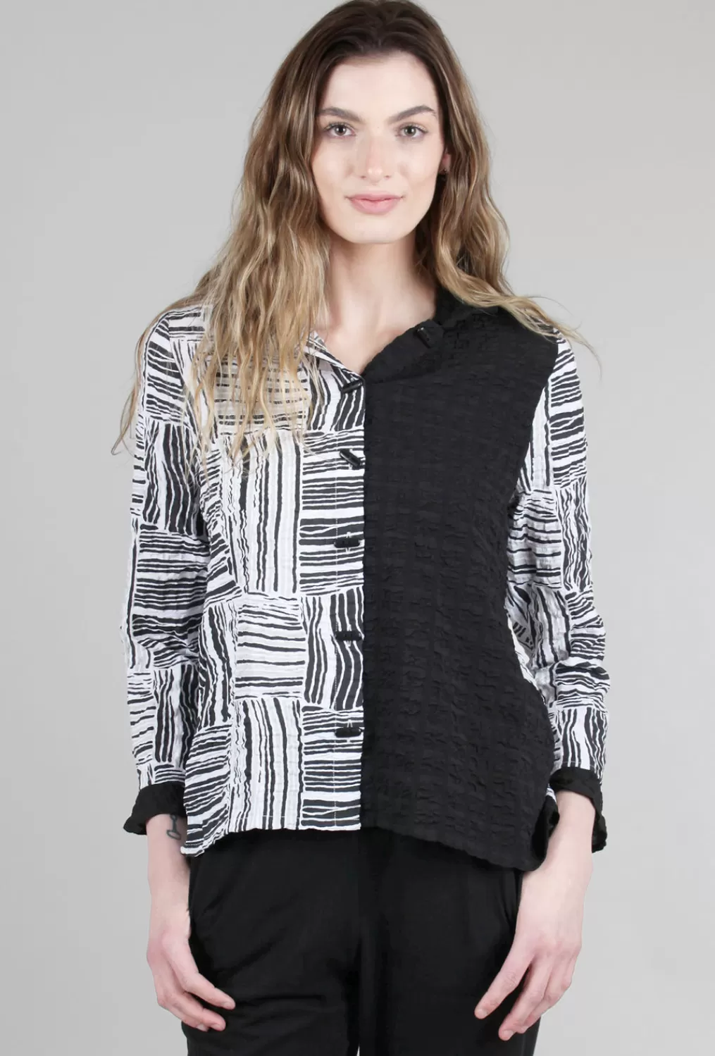 New Evie Lou Pucker Weave Flounce Jacket, Black Multi