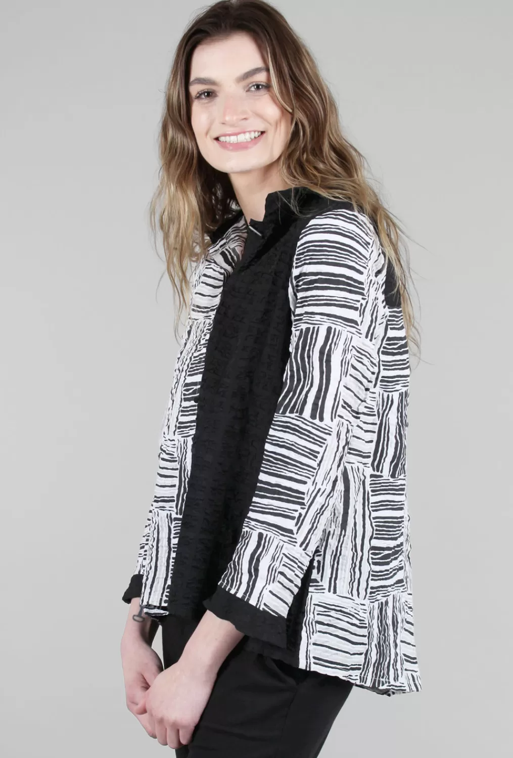 New Evie Lou Pucker Weave Flounce Jacket, Black Multi