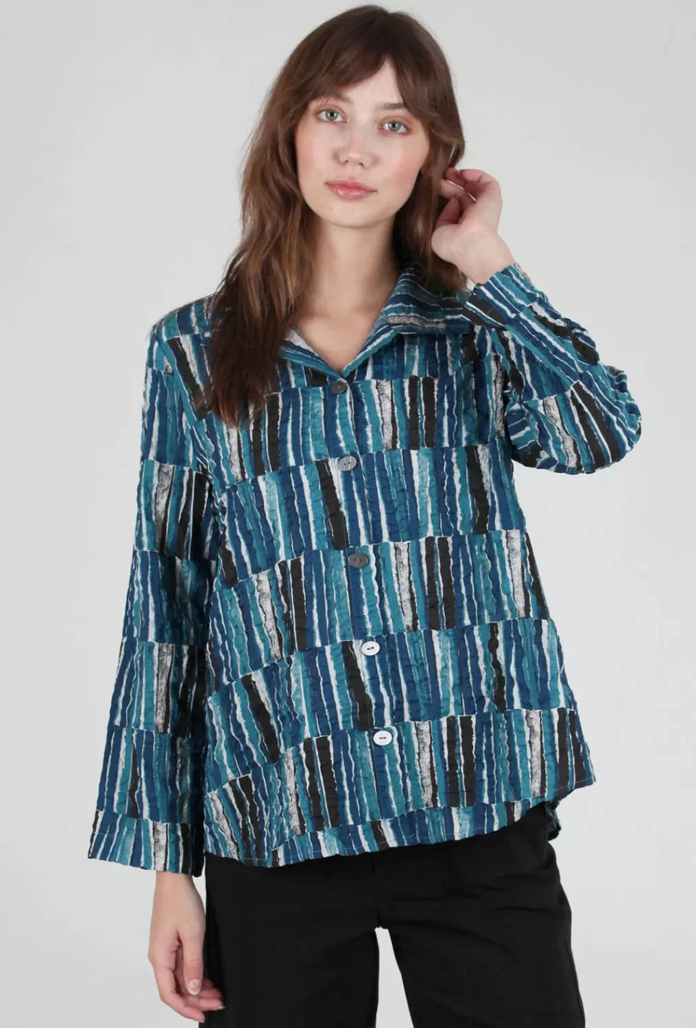 Discount Evie Lou Pucker Weave Retro Shirt, Teal