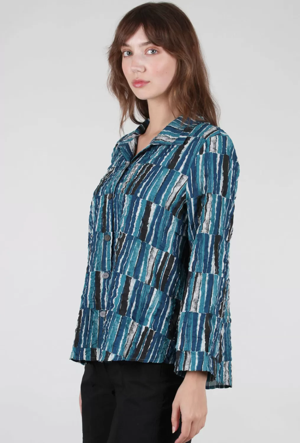 Discount Evie Lou Pucker Weave Retro Shirt, Teal