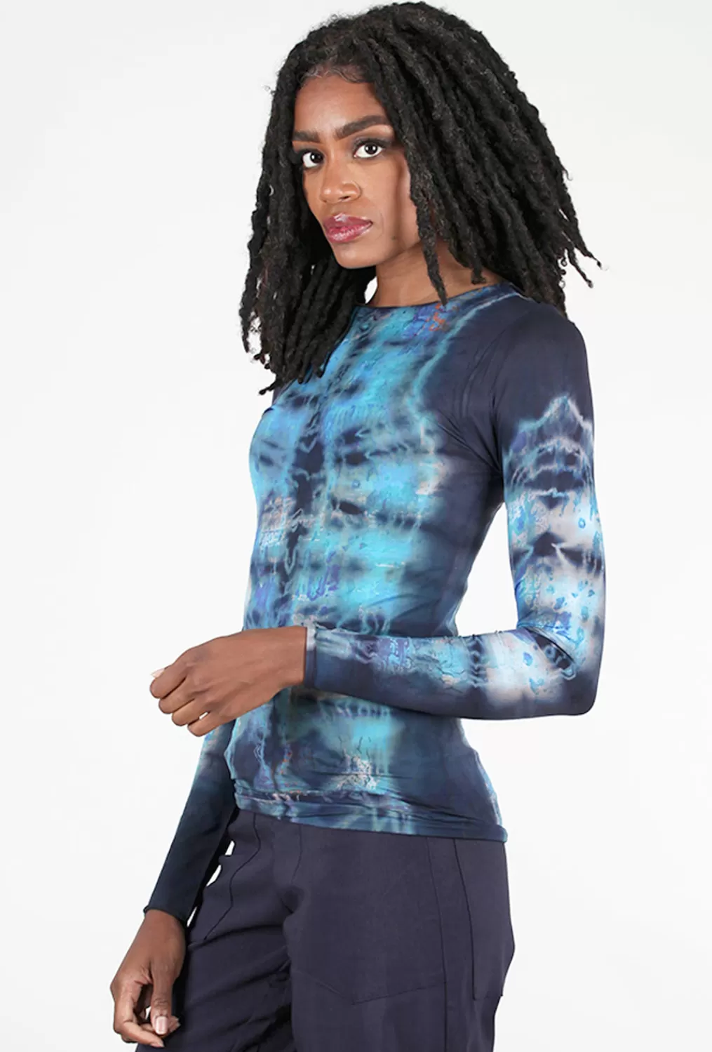 Clearance Evie Lou Raw Edge Second Skin Top, Mixed Media/Blue