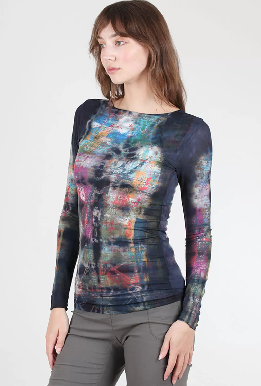 Online Evie Lou Raw Edge Second Skin Top, Mixed Media/Navy Multi