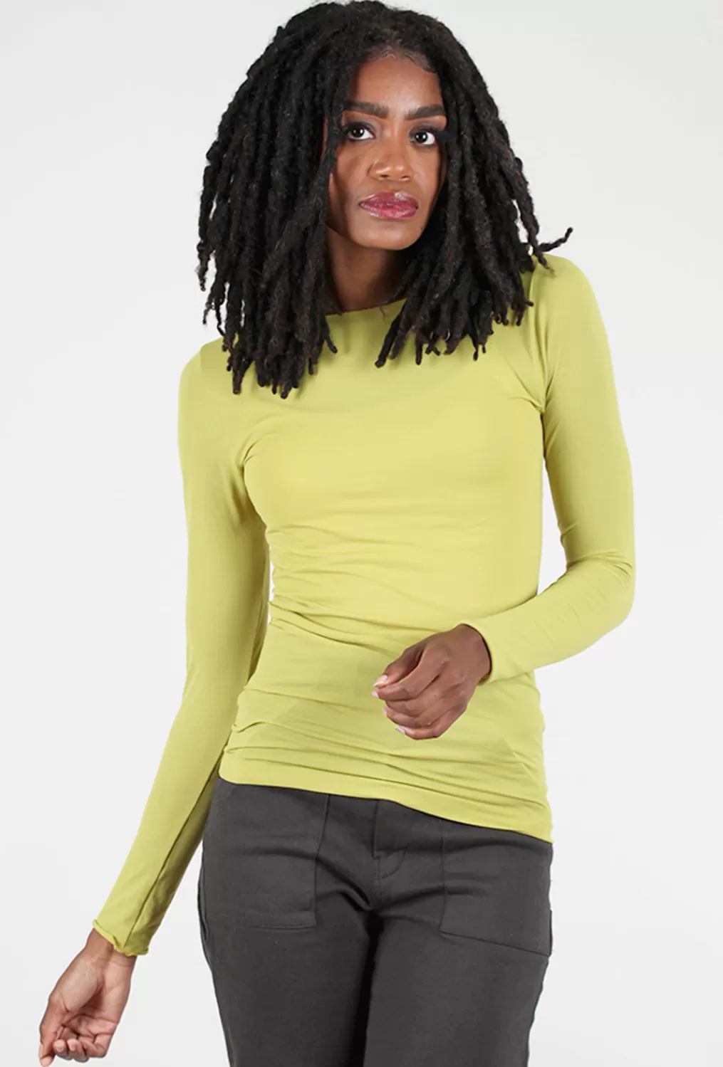 Best Evie Lou Raw Edge Solid Second Skin Top, Golden Lime