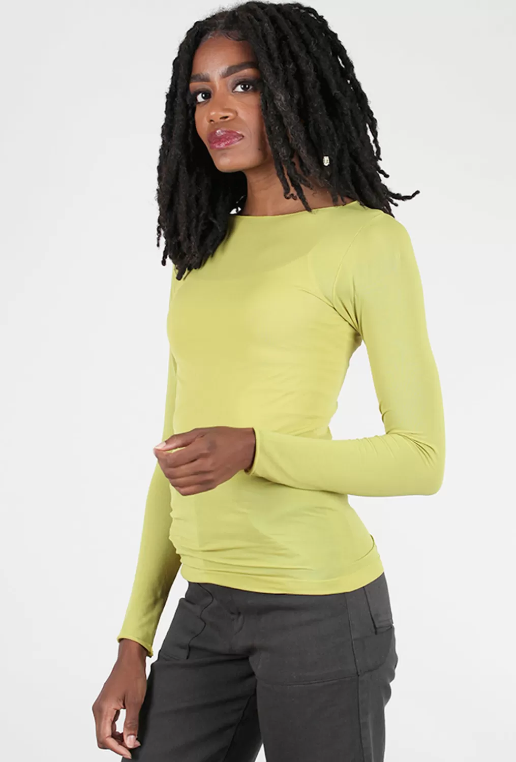 Best Evie Lou Raw Edge Solid Second Skin Top, Golden Lime