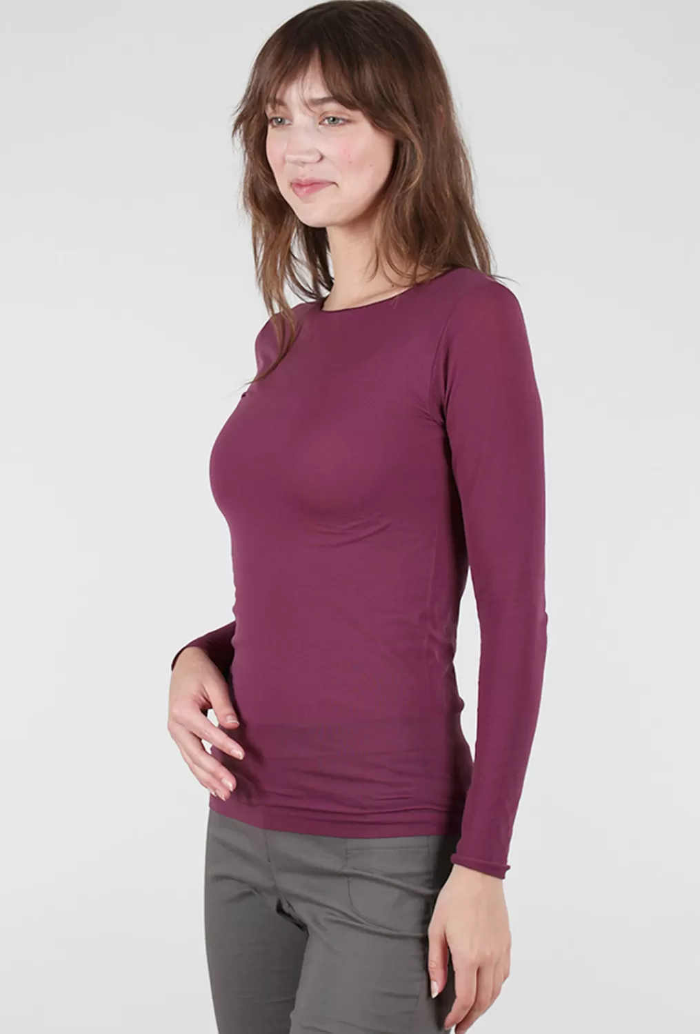 Online Evie Lou Raw Edge Solid Second Skin Top, Merlot