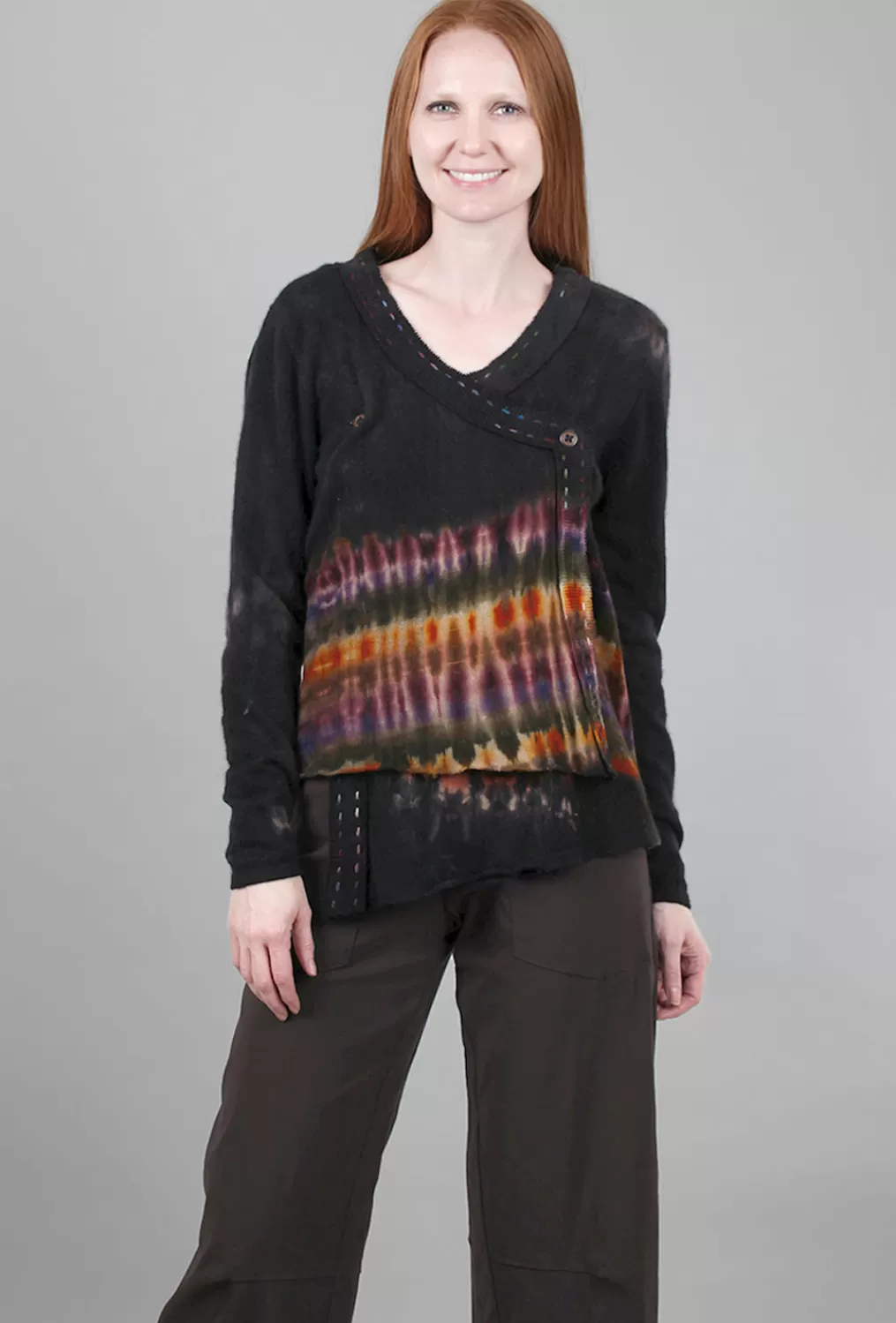 Discount Evie Lou Relaxed Asym Hemmed-In Sweater, Black/Earth