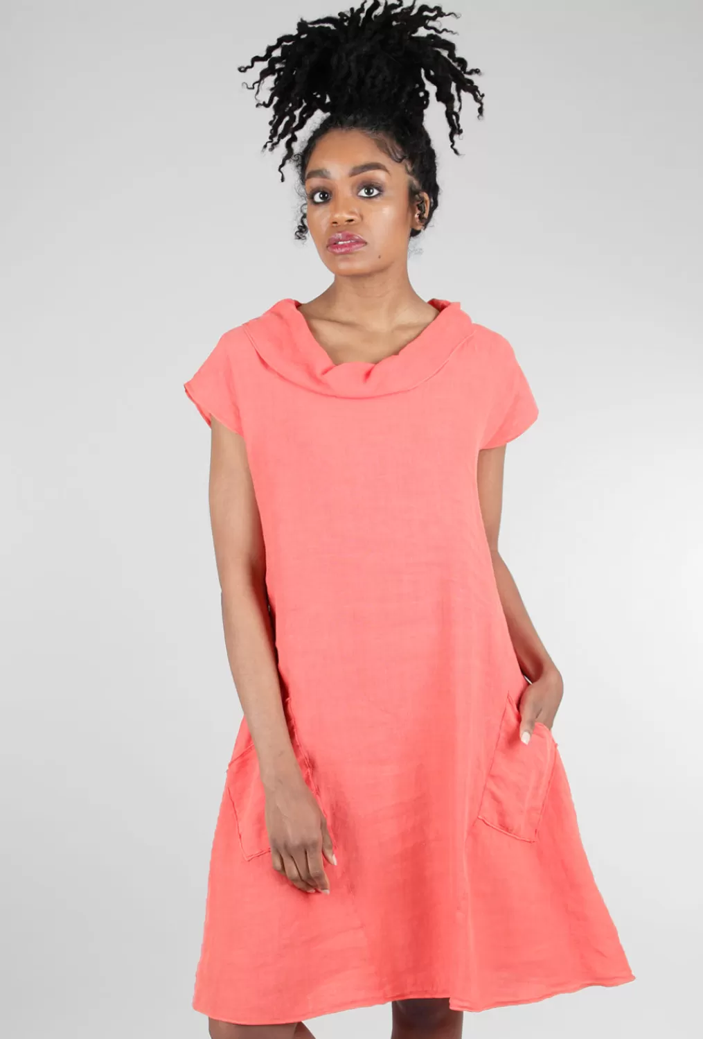 Hot Evie Lou Roll-Neck Linen Dress, Popsicle Orange