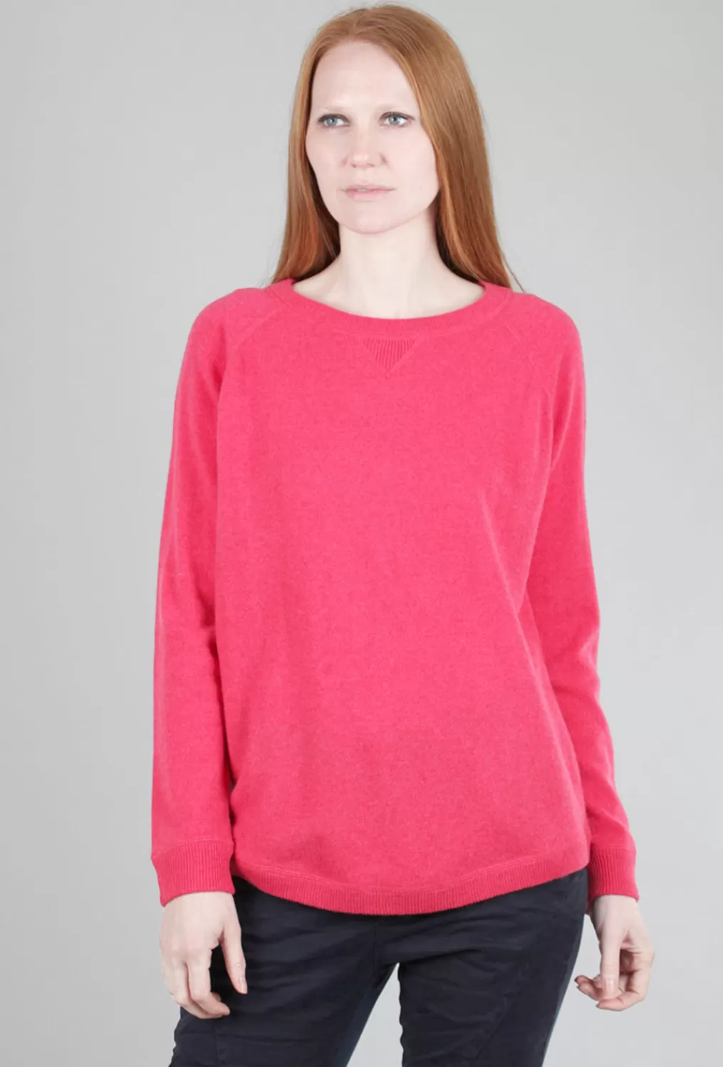 Outlet Evie Lou Round-Hem Cashmere Sweatshirt, Geranium