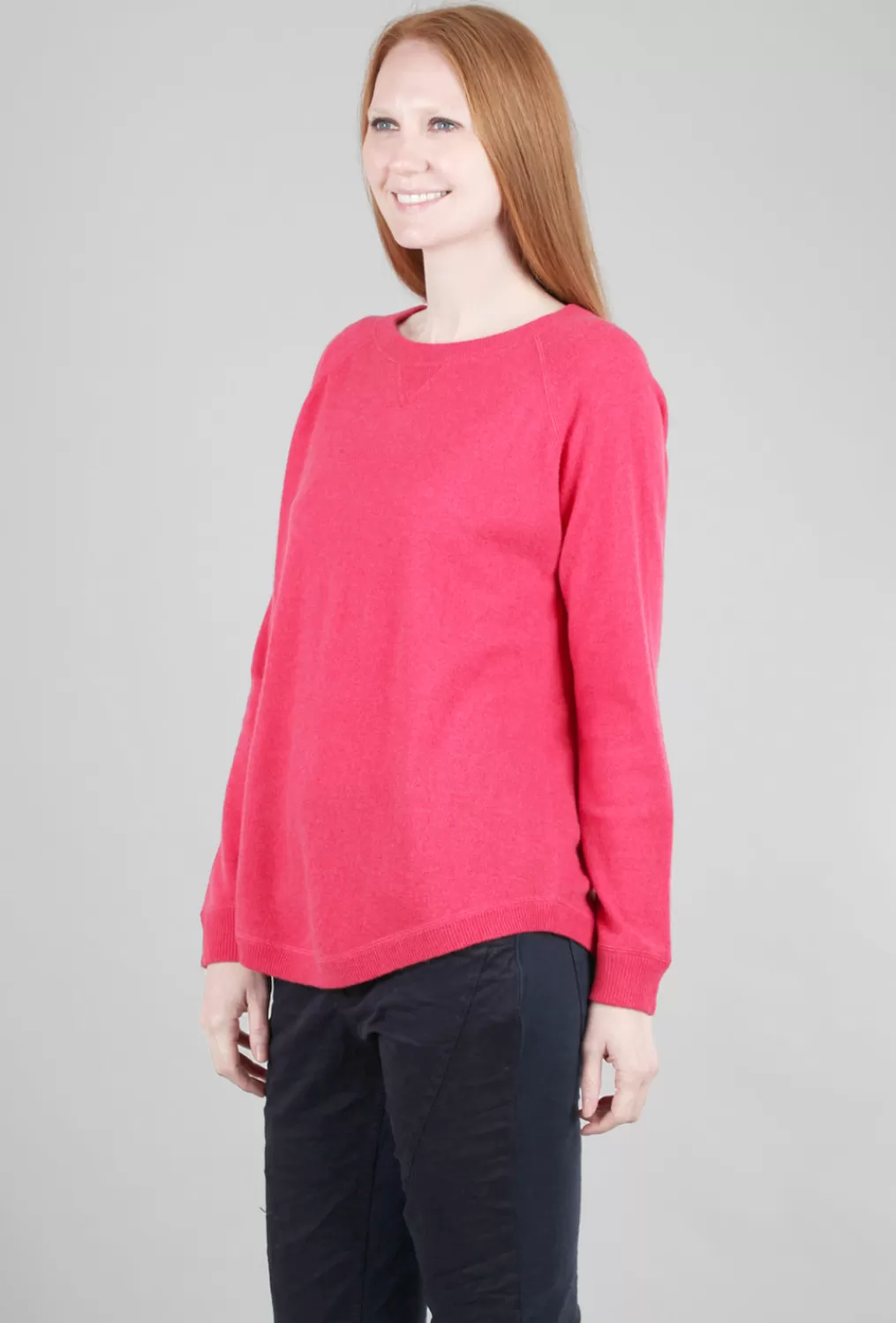 Outlet Evie Lou Round-Hem Cashmere Sweatshirt, Geranium