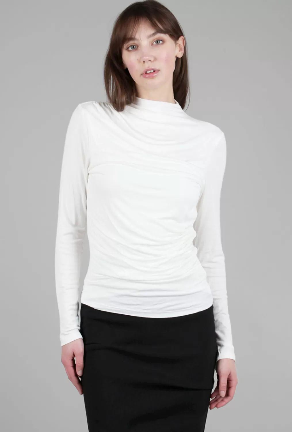 Discount Evie Lou Ruched Mock Slim Top, Off White