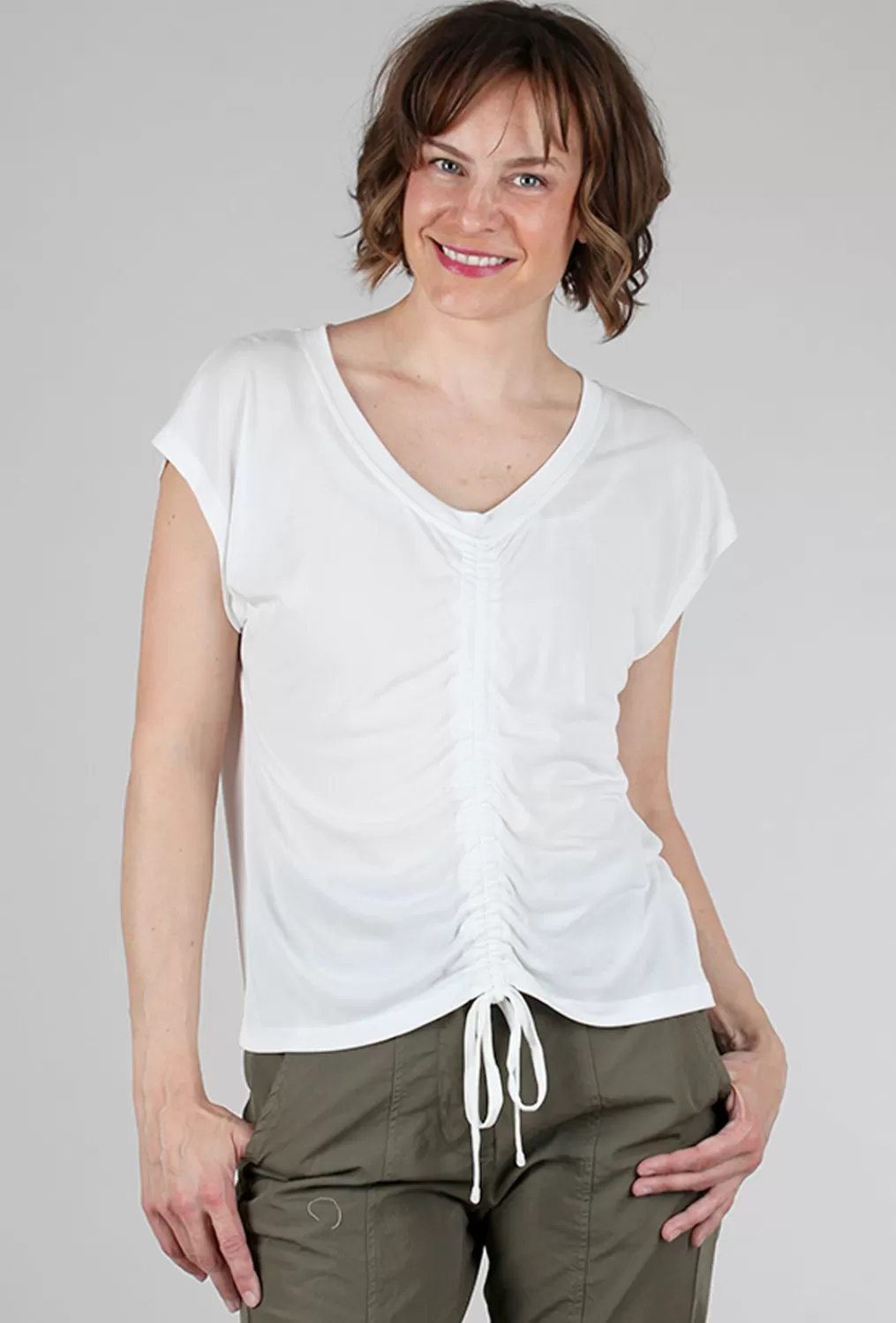 Online Evie Lou Ruched-Front Modal Top, Off-White