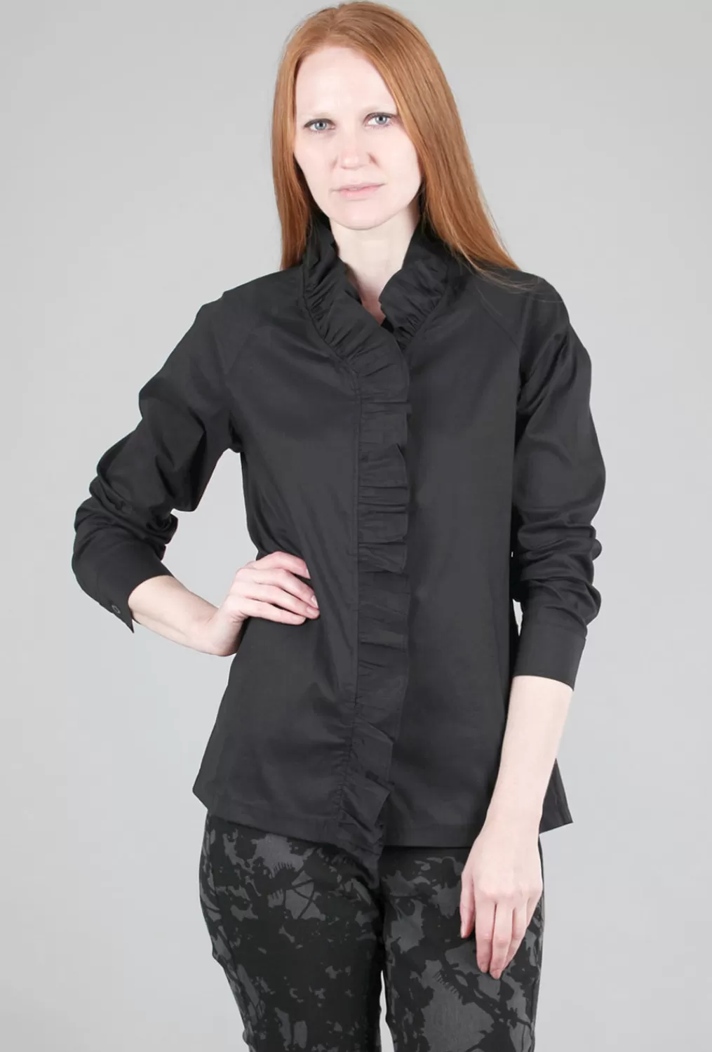 Clearance Evie Lou Ruffle-Placket Shirt, Black