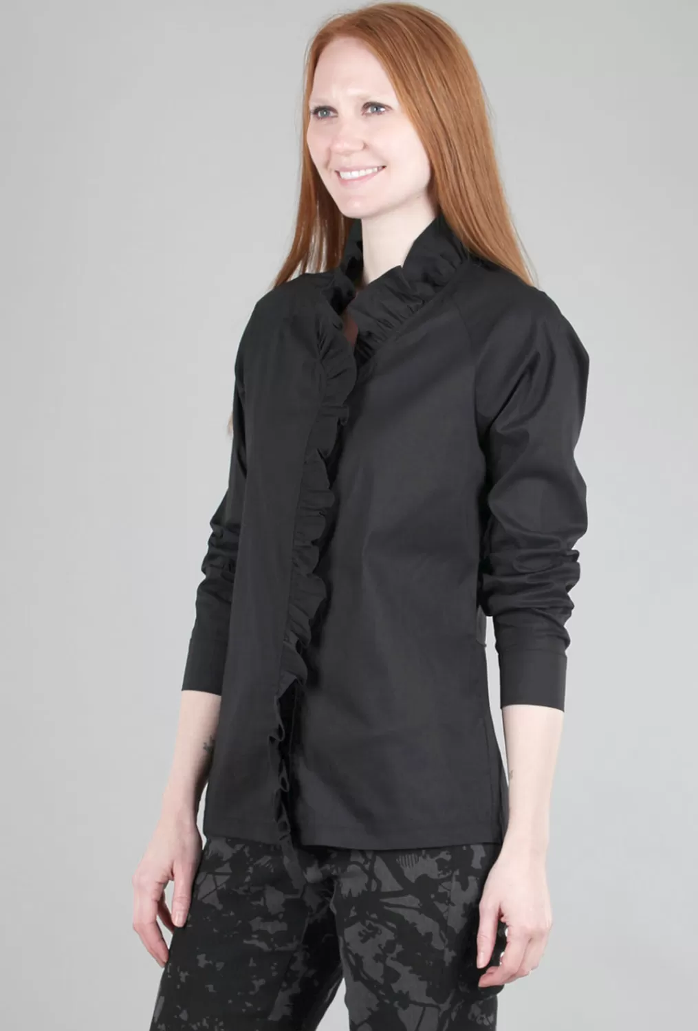 Clearance Evie Lou Ruffle-Placket Shirt, Black