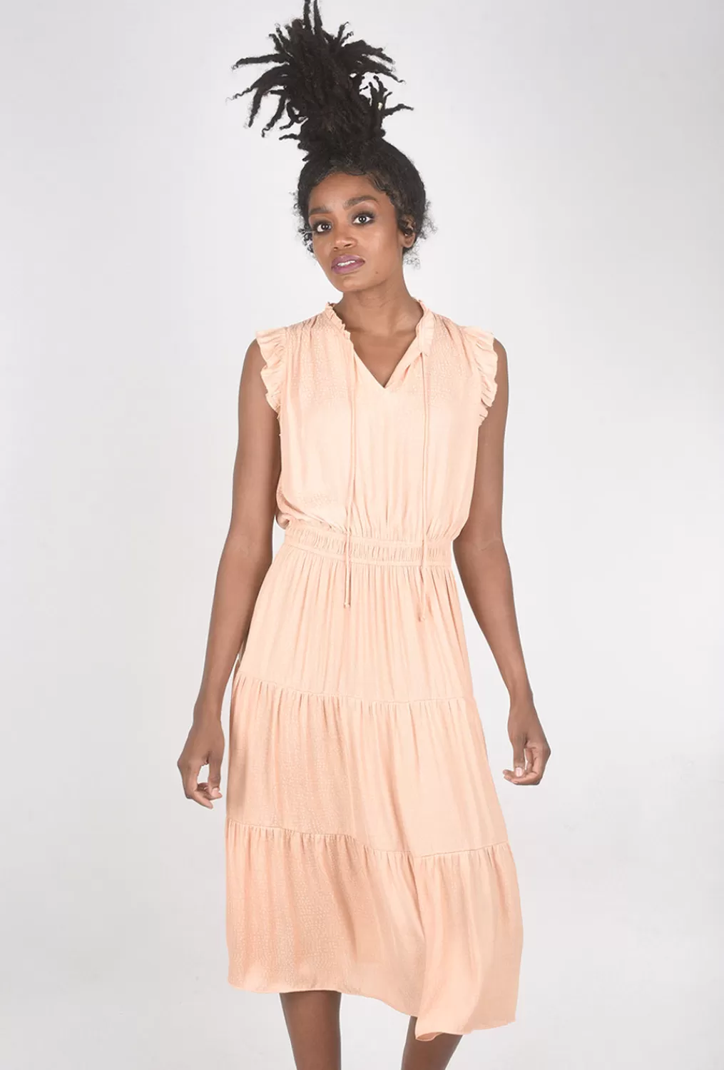 Online Evie Lou Sateen Ruffle Midi Dress, Apricot