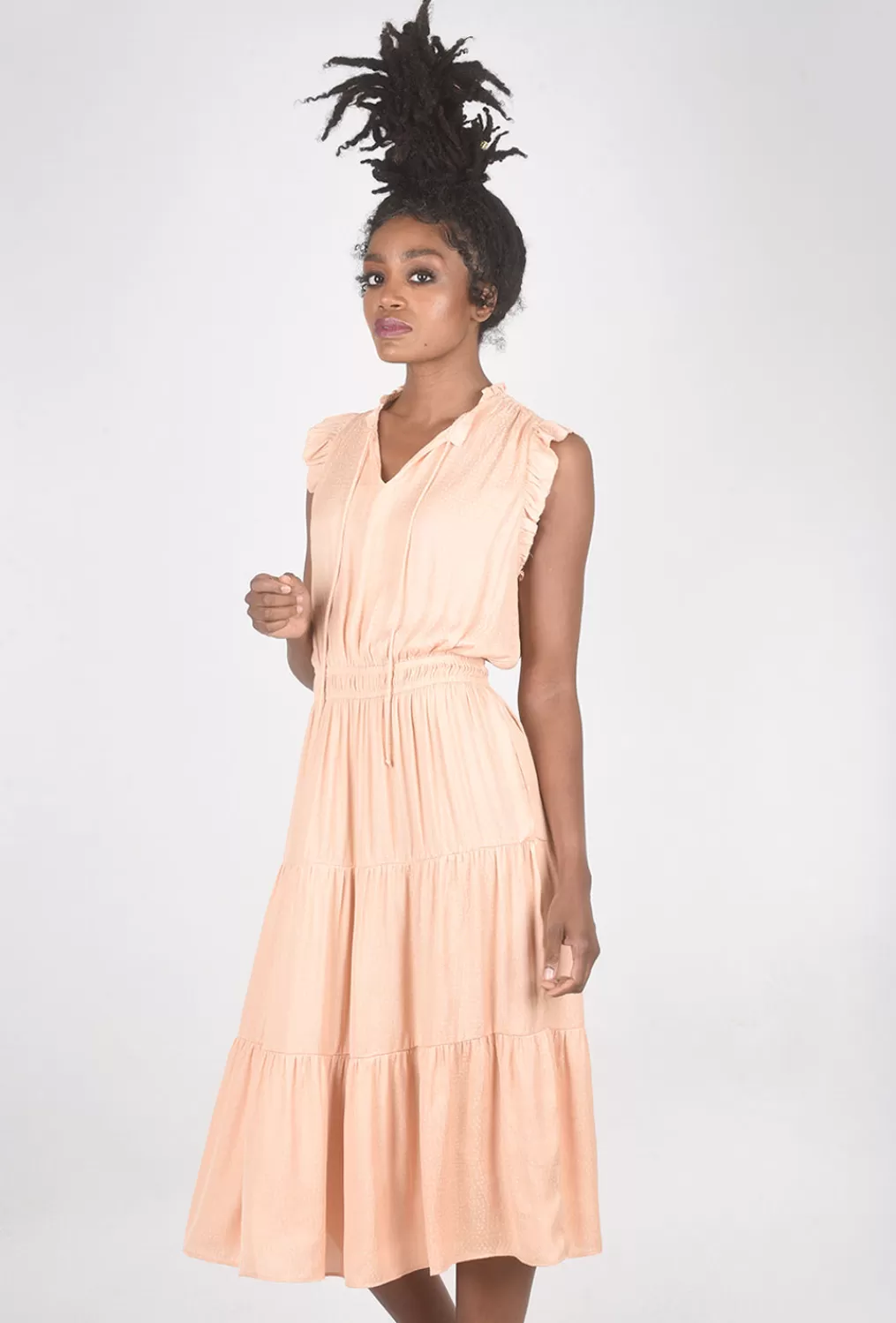 Online Evie Lou Sateen Ruffle Midi Dress, Apricot