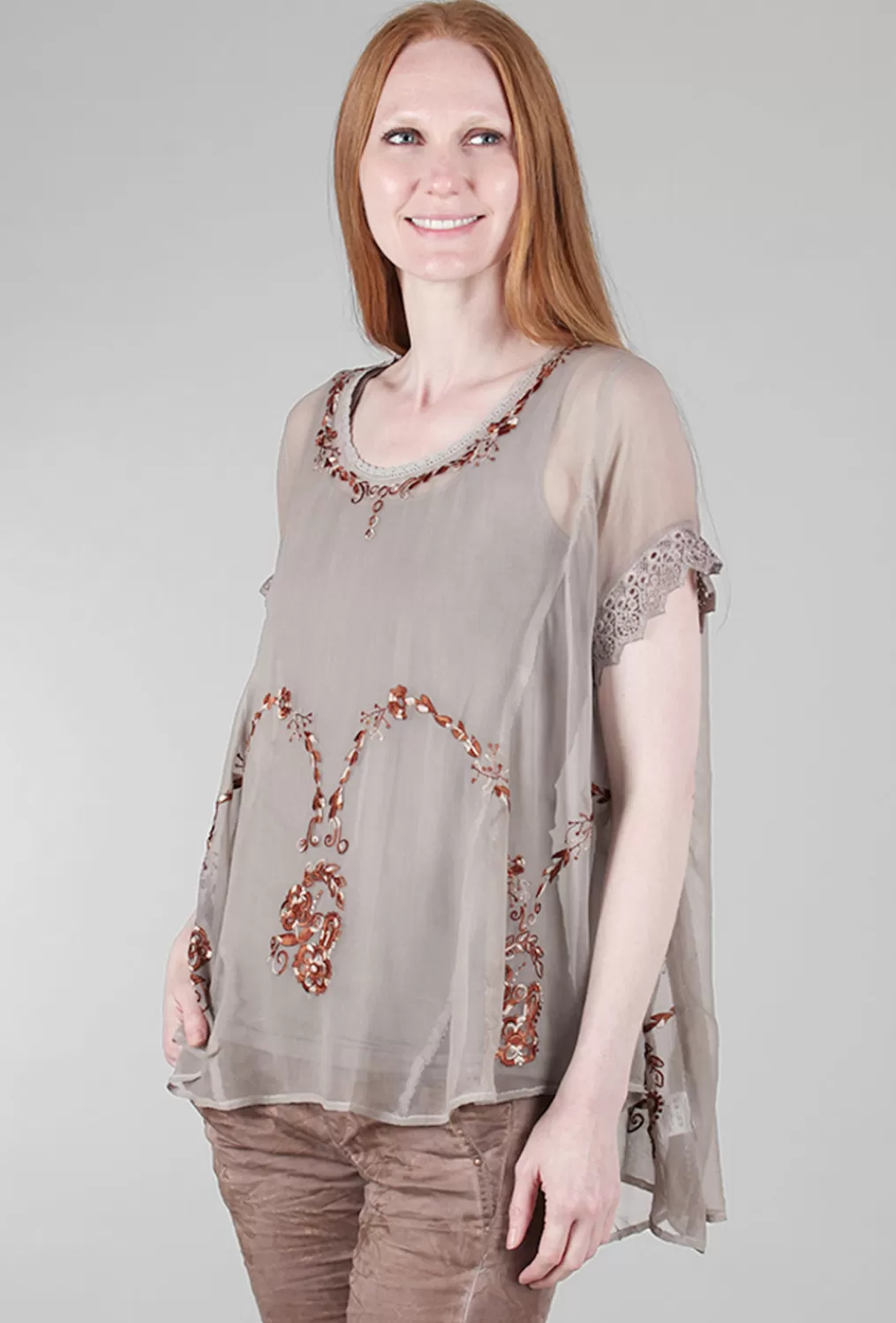 Store Evie Lou Scrolls Chiffon Blouse, Desert Taupe