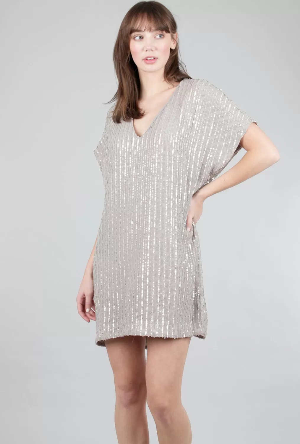 Cheap Evie Lou Sequin Stripes Mini Dress, Dove Gray