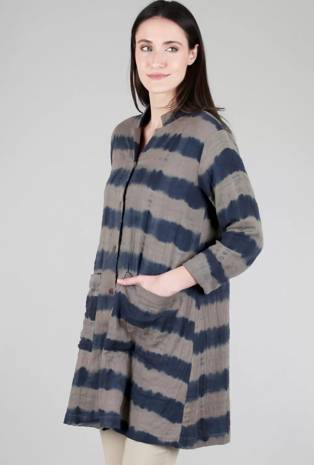 Fashion Evie Lou Shibori Stripe Jacket, Gray/Blue