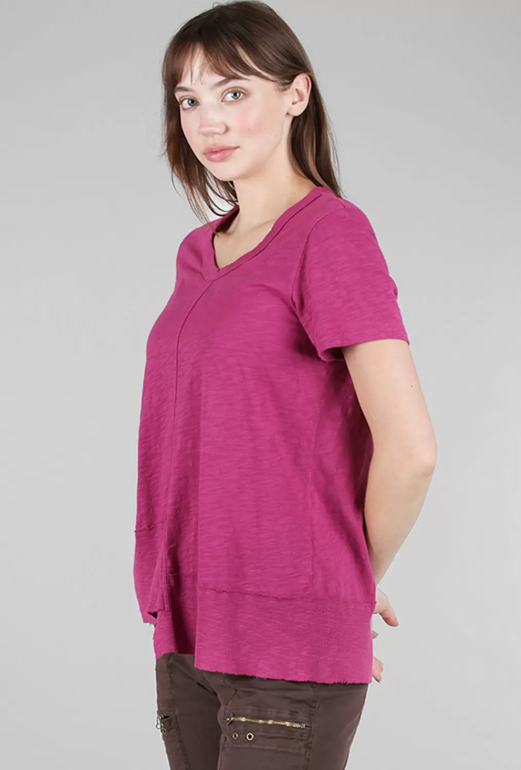 Outlet Evie Lou Shifted Rib-Hem Crew, Berries