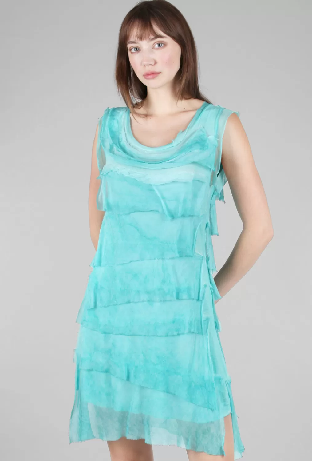 Clearance Evie Lou Short Tattered Tiers Dress, Aqua