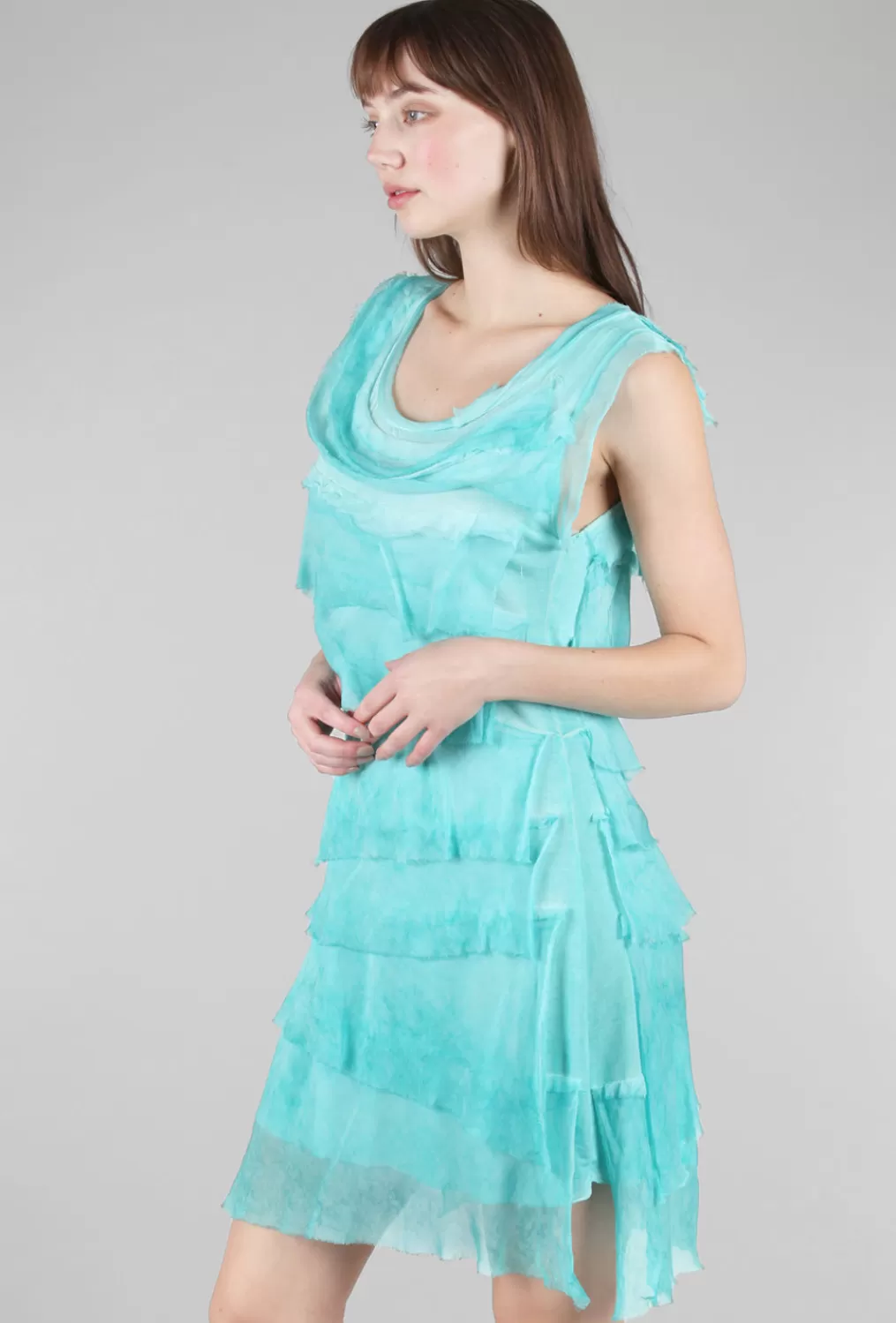 Clearance Evie Lou Short Tattered Tiers Dress, Aqua