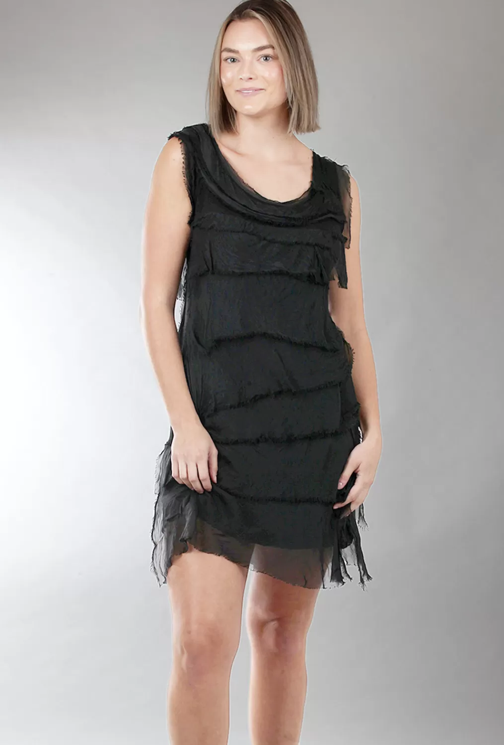 Clearance Evie Lou Short Tattered Tiers Dress, Black