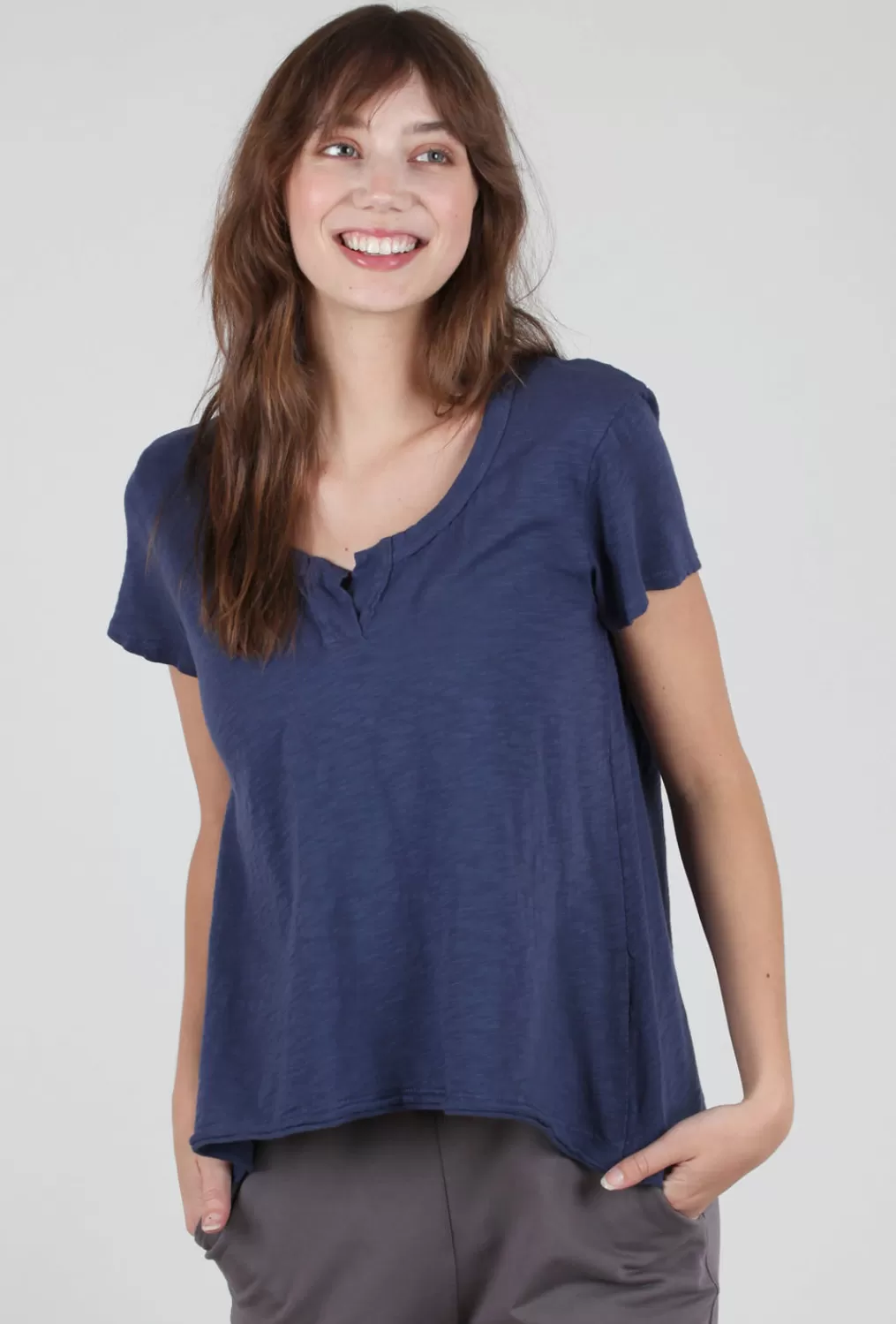 Discount Evie Lou Shrunken Placket Tee, Midnight Navy