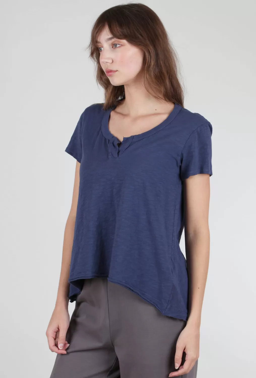 Discount Evie Lou Shrunken Placket Tee, Midnight Navy