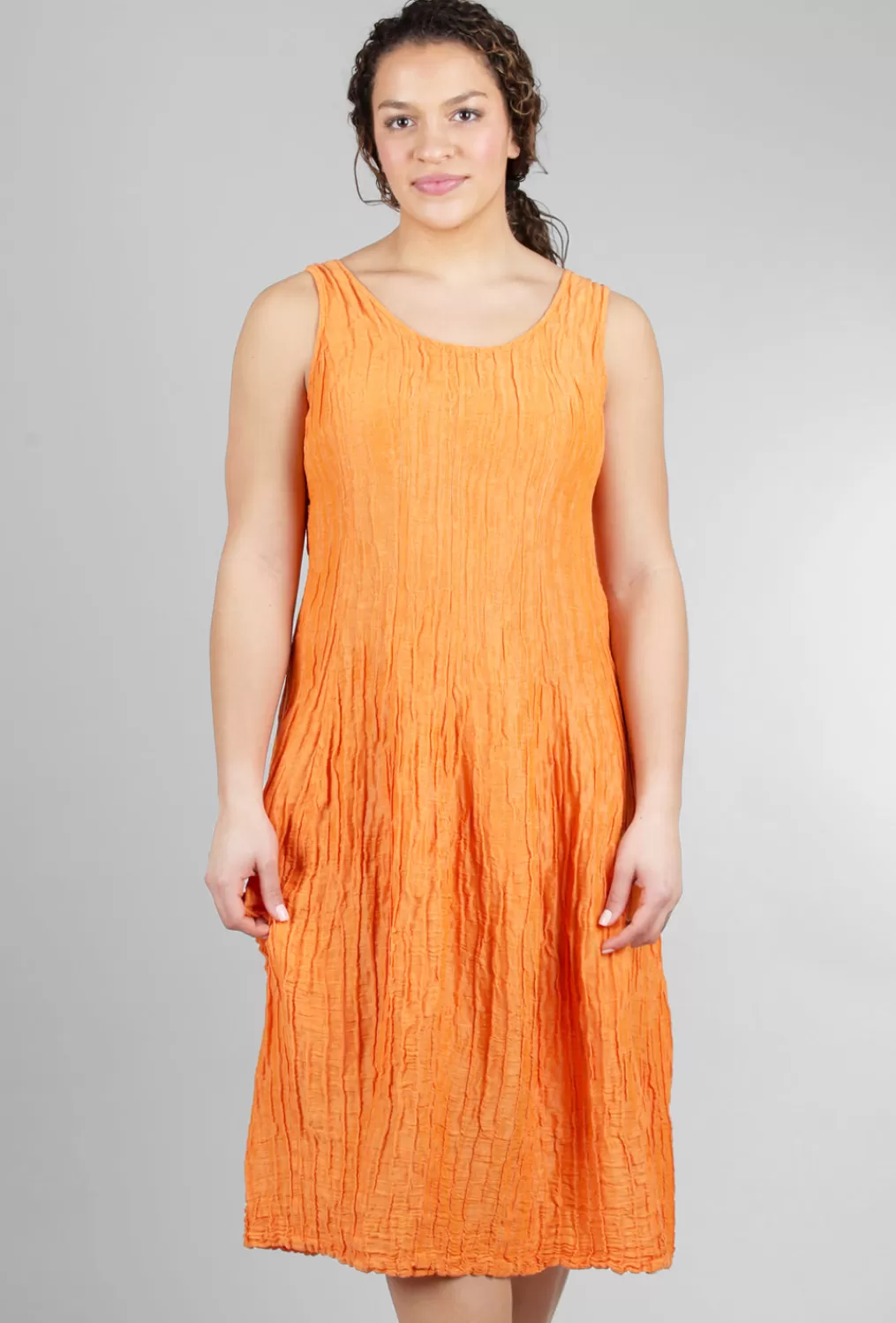 Flash Sale Evie Lou Silk-Linen Crinkle Tank Dress, Orange