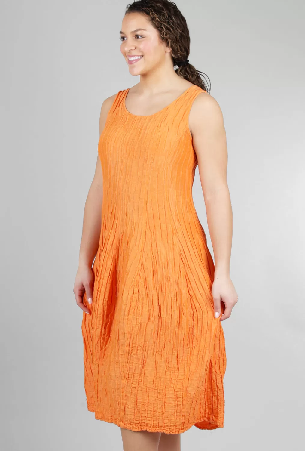 Flash Sale Evie Lou Silk-Linen Crinkle Tank Dress, Orange