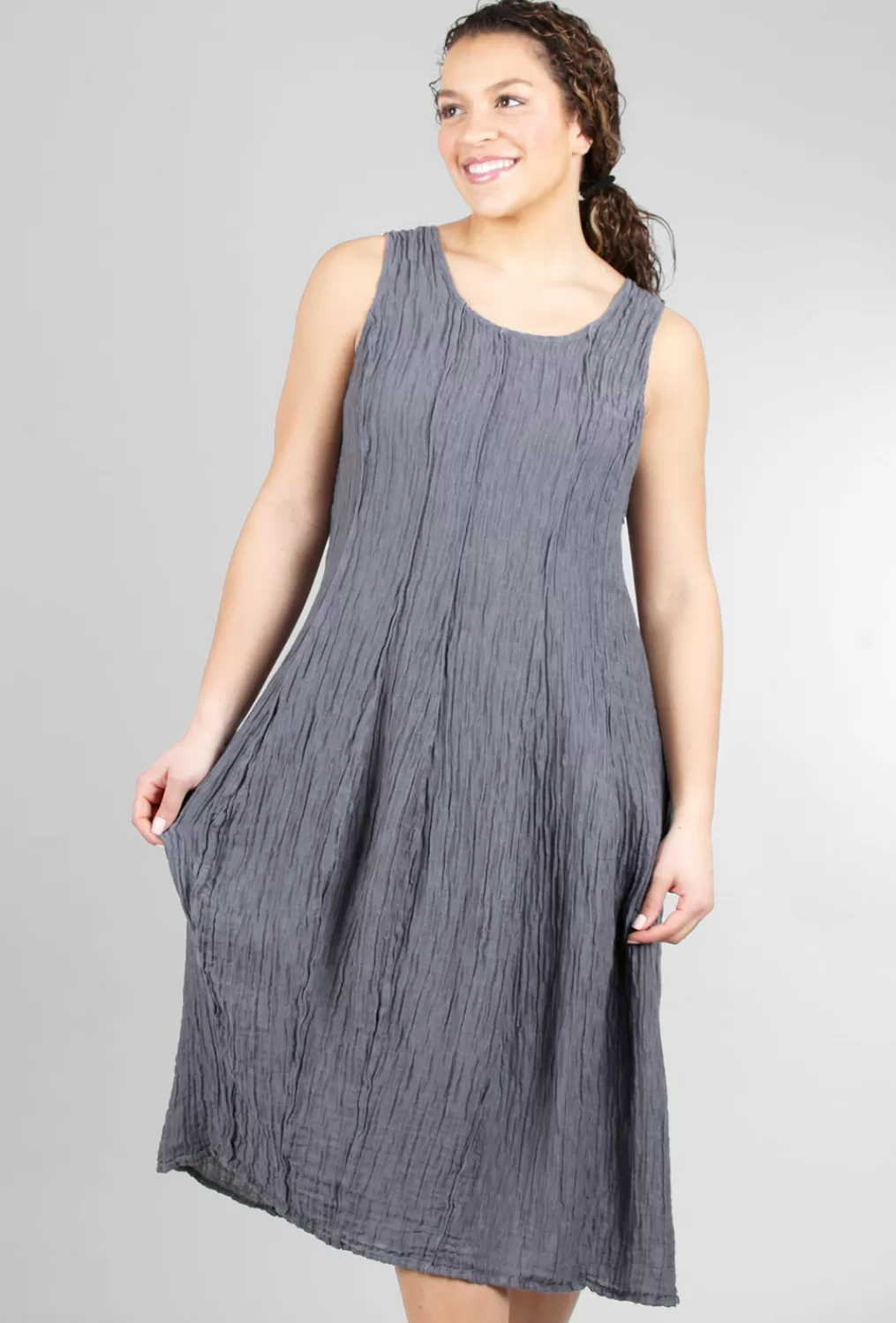 Hot Evie Lou Silk-Linen Crinkle Tank Dress, Slate