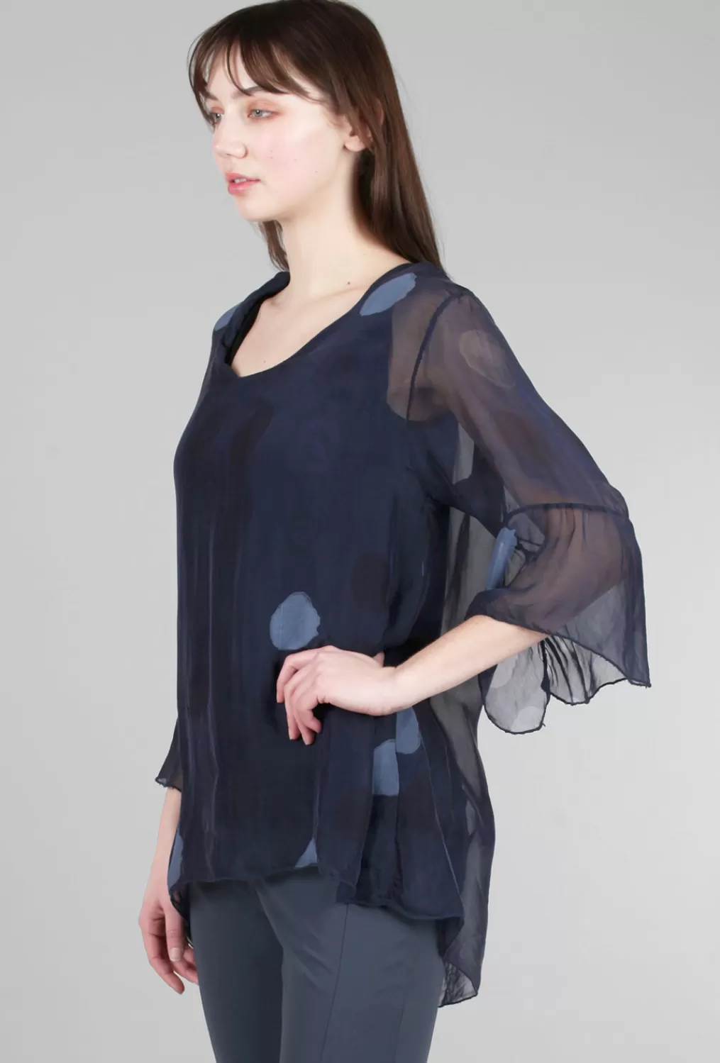 New Evie Lou Silky Dot Cocoon Top, Navy