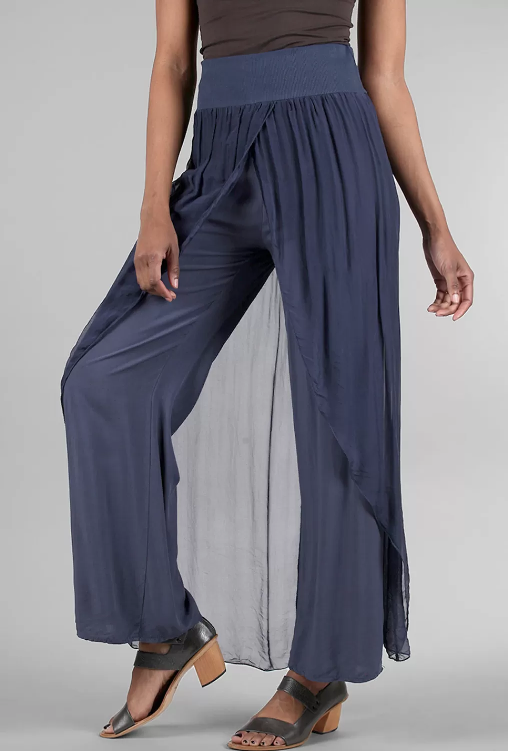 Hot Evie Lou Silky Skirt Overlay Pant, Navy