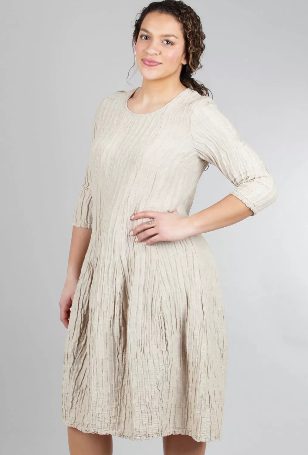 Flash Sale Evie Lou 3/4-Sleeve Crinkle Dress, Parchment